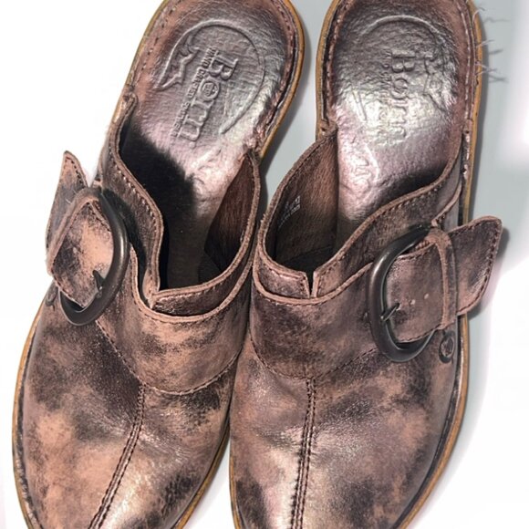 Born 'Ibra' Platform Slide Clogs‎ Moro Metallic Leather US 7  *GS9 - Picture 6 of 8